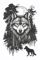  wolf and forest  tattoo design idea