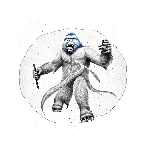 Sasquatch pin up riding a bomb tattoo design idea