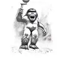 Sasquatch pin up riding a bomb tattoo design idea