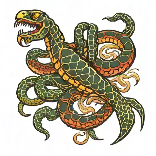 scorpion killing snake tattoo design idea