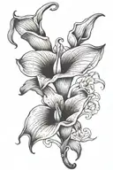calla lily with amor fati memento mori text tattoo design idea