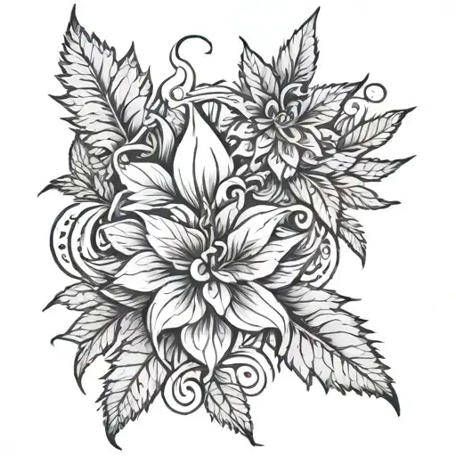 Generate me a tattoo design for women as a baddie in the lower back medium design in the lower back only with marijuana  tattoo design idea