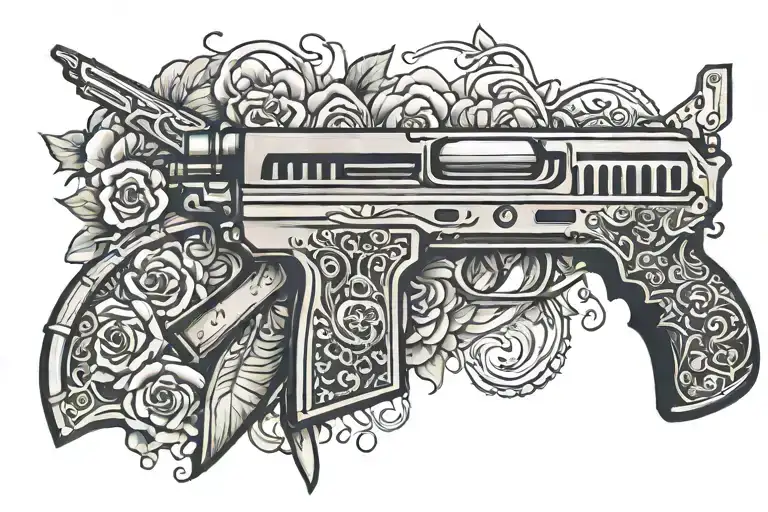 lower back feminine design with pistols like gta 6in width 3 inches wide lower back arch design tattoo design idea