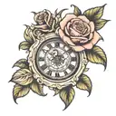 english rose with lion and clock face tattoo design idea