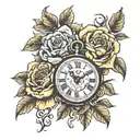 english rose with lion and clock face tattoo design idea