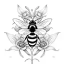 Three bumblebees flying around chrysanthemum and calla Lilly  tattoo design idea