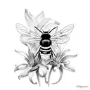 Three bumblebees flying around chrysanthemum and calla Lilly  tattoo design idea