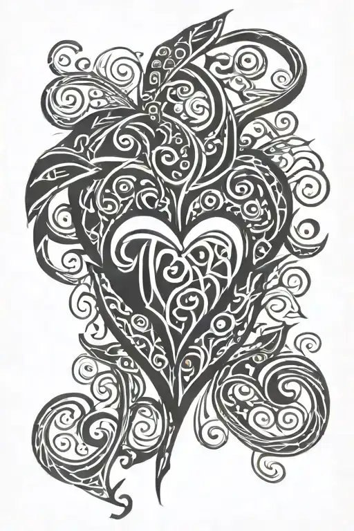 Tribal heart name written tattoo design idea