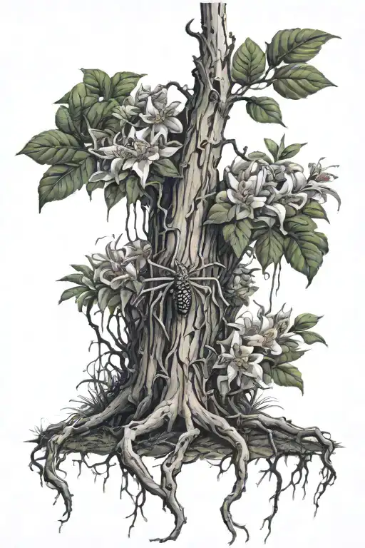 poison tree with spider lillie's at the foot of the tree  tattoo design idea