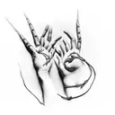 Hands (like the ones found between god and david on the sistine chapel) with a red string connecting them tattoo design idea