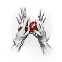 Hands (like the ones found between god and david on the sistine chapel) with a red string connecting them tattoo design idea