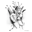 Hands (like the ones found between god and david on the sistine chapel) with a red string connecting them tattoo design idea