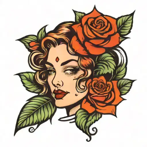 woman face with roses wrapped tattoo design idea