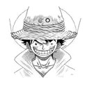 Luffy from one piece wearing his straw hat in the style of one piece anime  tattoo design idea