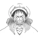 Luffy from one piece wearing his straw hat in the style of one piece anime  tattoo design idea