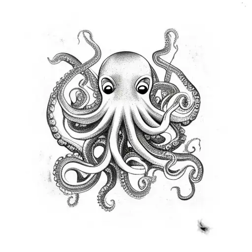 Octopus Wrapping it's tentacles around a sailor's ship in a gritty environment while the ship is a bit crooked tattoo design idea