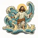 Jesus walking on water waves emanating tattoo design idea