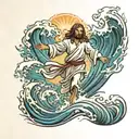 Jesus walking on water waves emanating tattoo design idea