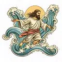 Jesus walking on water waves emanating tattoo design idea