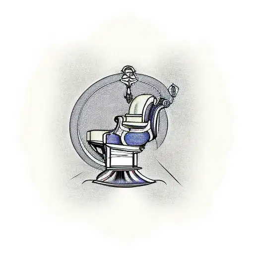 A traditional style tattoo of a barber chair surrounded by intricate line work, symbolizing the client's dedication to their craft and love for clean lines tattoo design idea