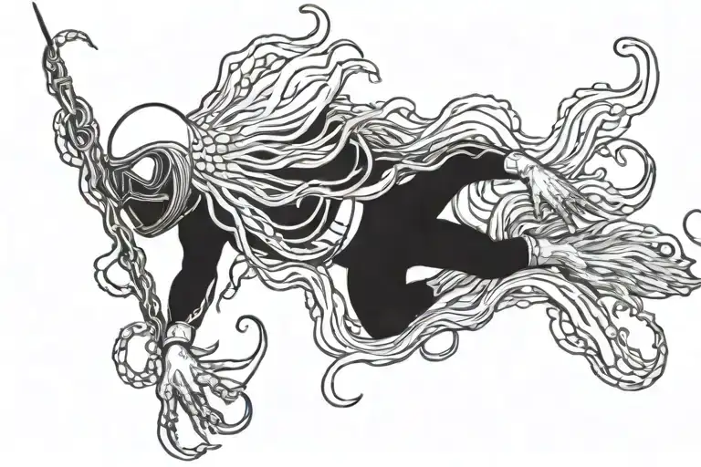 diver fighting giant squid tattoo design idea