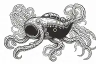 diver fighting giant squid tattoo design idea