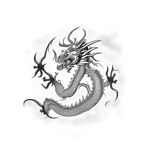 Dragon fighting samurai tattoo design idea