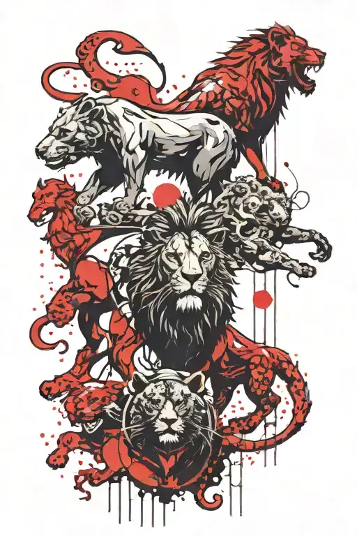  lion and a bear and a dragon being balanced by the zodiac sign Libra tattoo design idea