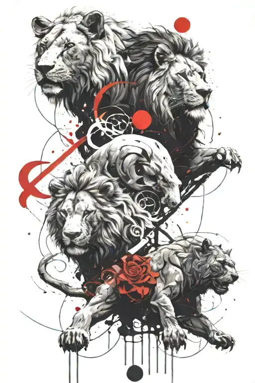  lion and a bear and a dragon being balanced by the zodiac sign Libra tattoo design idea