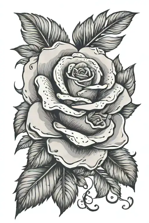 rose with name in stem and petals falling tattoo design idea