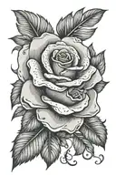 rose with name in stem and petals falling tattoo design idea
