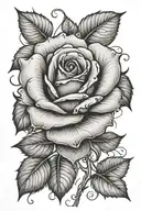 rose with name in stem and petals falling tattoo design idea