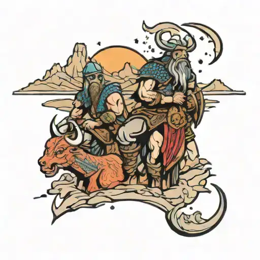 vikings in Utah desert landscape tattoo design idea