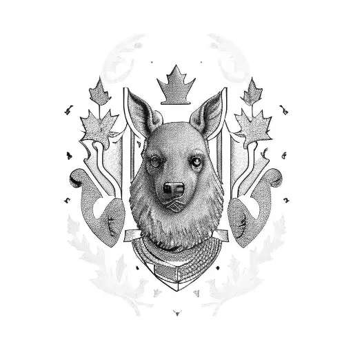 A unique blackwork design of a British army chef cooking in a campsite surrounded by animals native to England, Canada, Afghanistan, Oman, Germany, and the Falklands tattoo design idea