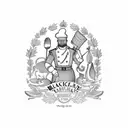 A unique blackwork design of a British army chef cooking in a campsite surrounded by animals native to England, Canada, Afghanistan, Oman, Germany, and the Falklands tattoo design idea