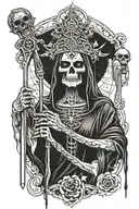 Santa muerte as a guardian of the underworld with a key to the gates of death tattoo design idea