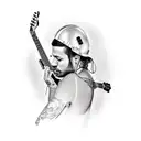 A realistic portrait of an engineer playing an electric guitar tattoo design idea