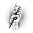 A realistic portrait of an engineer playing an electric guitar tattoo design idea