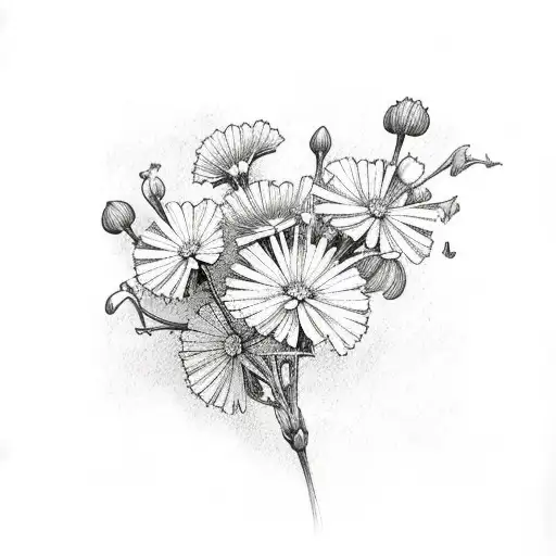 carnations,violet,cherry blossoms,daisy,lily of the valley,aster,peony tattoo design idea