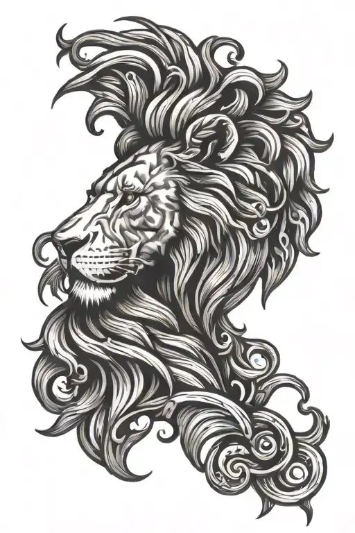 lions head 226 in scroll tattoo design idea