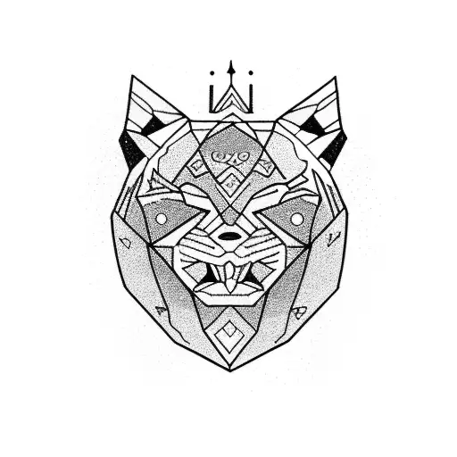 A traditional tattoo design showcasing a powerful panther exploring a serene nature scene with canyons and mountains tattoo design idea