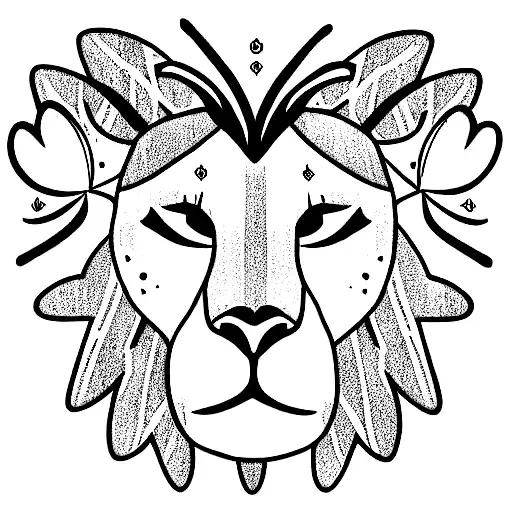 lioness crown queen with flowers tribal  tattoo design idea