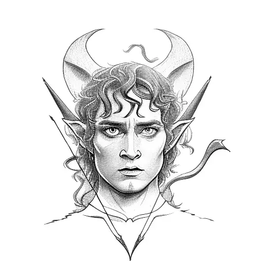 lord of the rings darl elf  holding bow and  arrow in two hands tattoo design idea