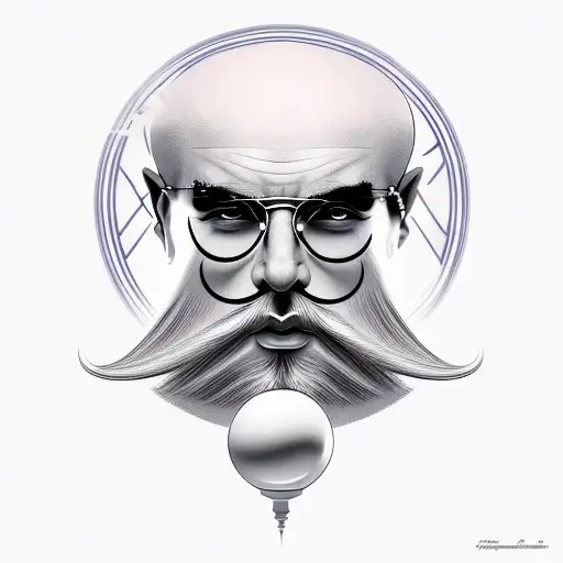 greek portrait like God twisted beard holding a sphere above the head  tattoo design idea