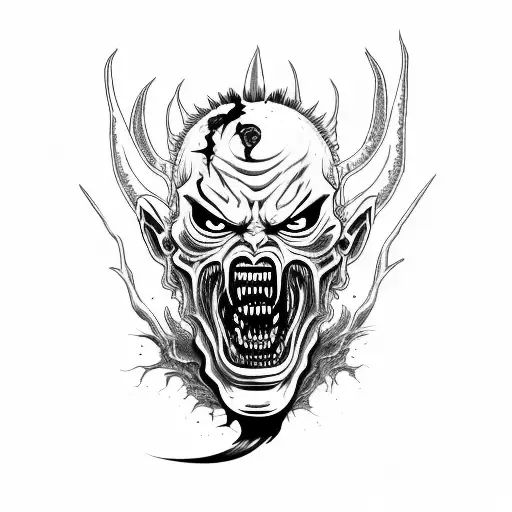 japanese face with mask on angry demon zombie tattoo design idea