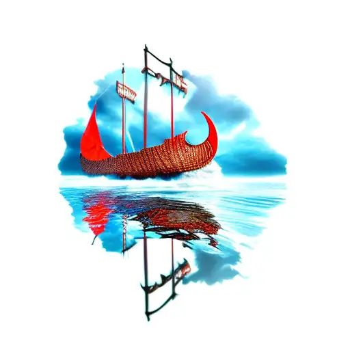 viking ship water reflection storm tattoo design idea