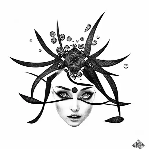 dots portrait greek woman beautiful, charming,  tattoo design idea