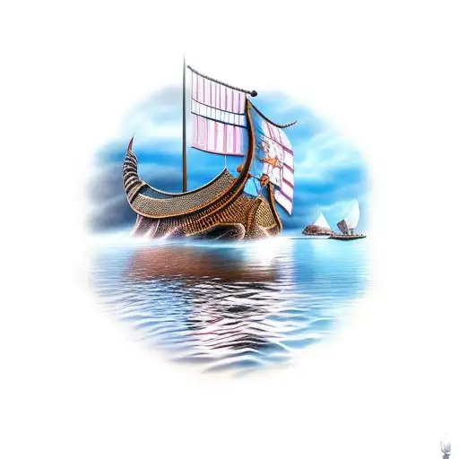 viking ship water reflection storm tattoo design idea