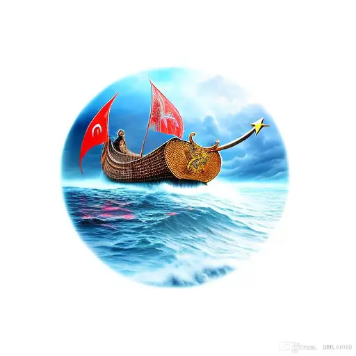 viking ship water reflection storm lighting bolt tattoo design idea