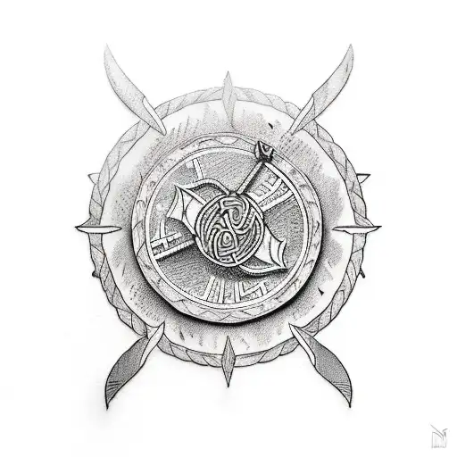 viking ship water reflection tattoo design idea